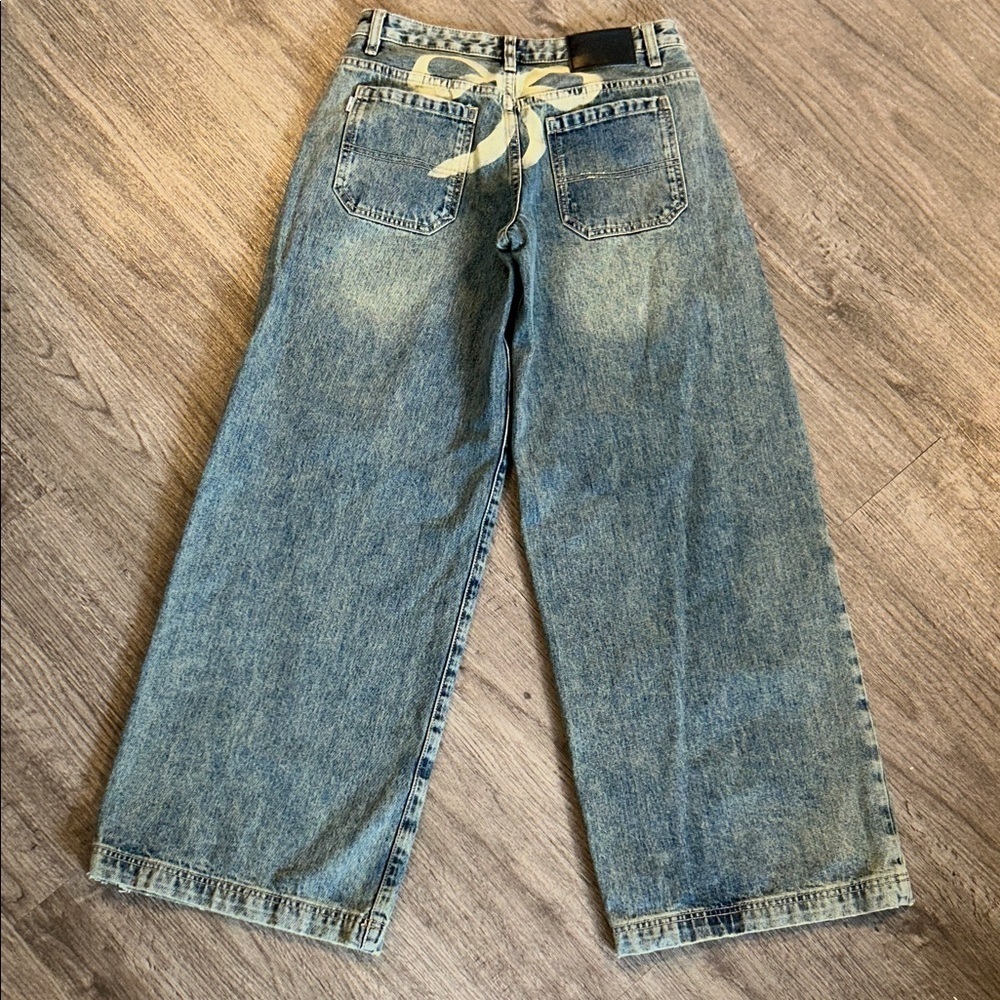 Princess Polly Bow Back Wide Leg Jeans US 4 Coquette Denim